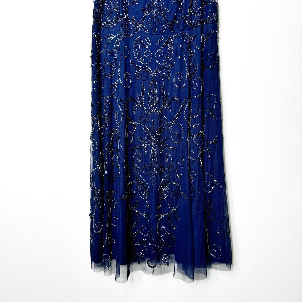 Oleg Cassini Allover Beaded Short Sleeve Midi Dress in Navy Blue Size 16 - Picture 7 of 15